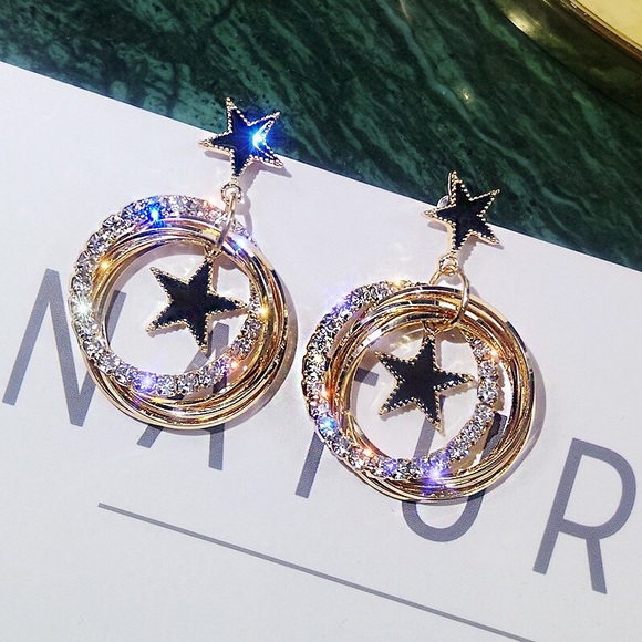 Unbranded Jewelry - Crystal Star Hoop Drop Earrings